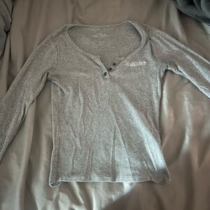 Hollister Gray Long Sleeve Henley Top